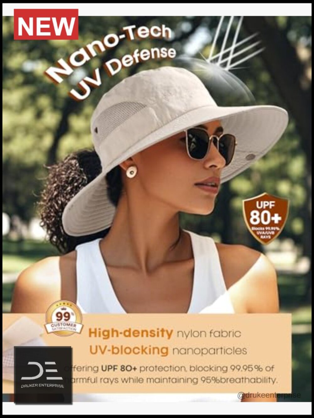 Sun Hat with Ponytail Hole, UPF 80+, Wide Brim, Foldable Bucket Hat for Hiking - Picture 2 of 7